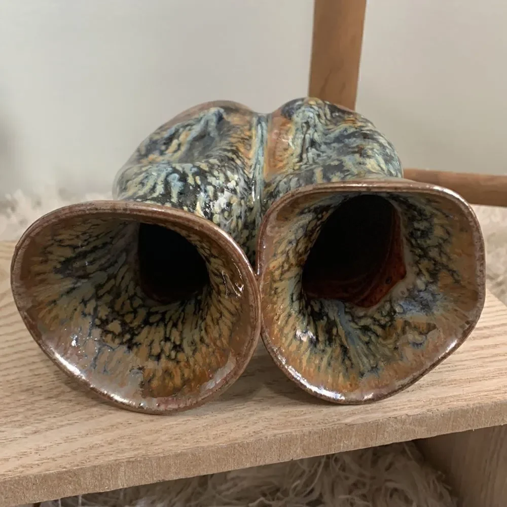 Stoneware Vase Handmade Double Bud Pottery Vase Decor